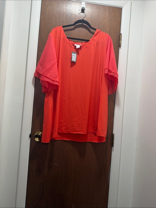 Avenue Tops - Bright Coral Women’s Ruffle Sleeve Top